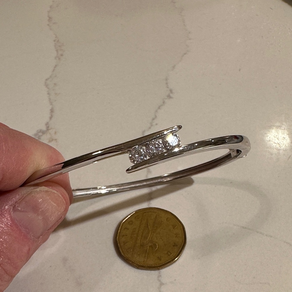 Elegant Silver Hinged Bangle with 3 large floating CZ Accents